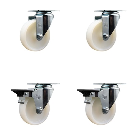 Service Caster 4'' Nylon Wheel Swivel Top Plate Caster Set with 2 Posi Brakes, 4PK SCC-20S414-NYS-2-PLB-2
